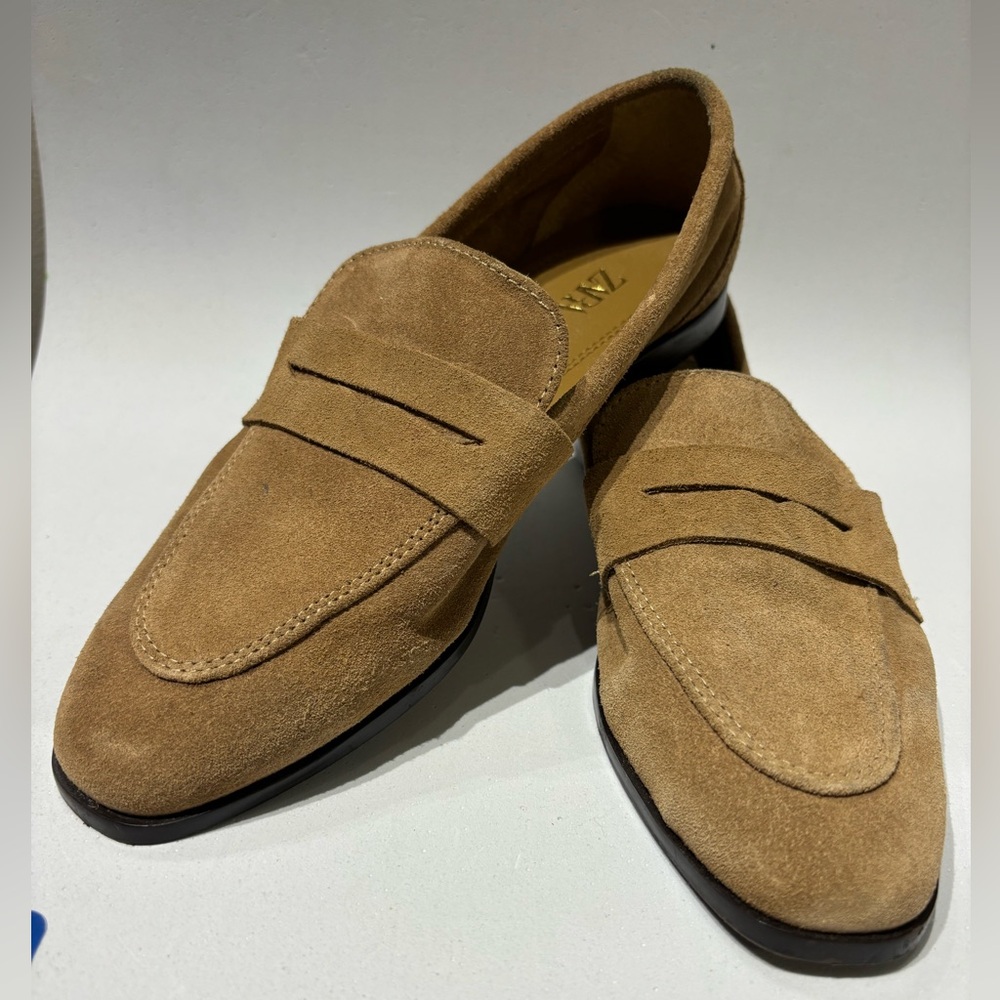Zara Brown Suede Loafers
